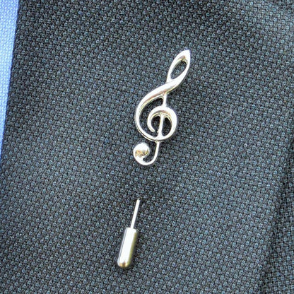 Treble Clef Label Pin, 7cm long, Handmade in Fine Pewter by William Sturt