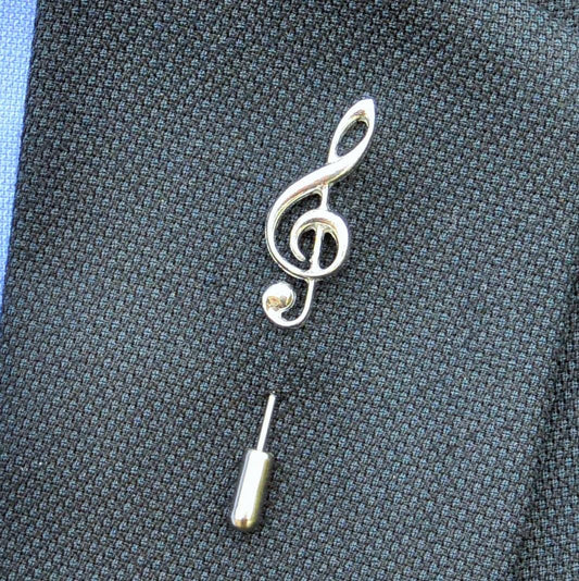 Treble Clef Label Pin, 7cm long, Handmade in Fine Pewter by William Sturt