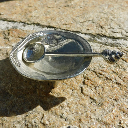 Cockle shell Salt Bowl With Pewter Spoon, Condiment Bowl, Handmade, , Hand Crafted, House warming Gift, In Fine Pewter, By William Sturt