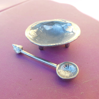 Cockle shell Salt Bowl With Pewter Spoon, Condiment Bowl, Handmade, , Hand Crafted, House warming Gift, In Fine Pewter, By William Sturt