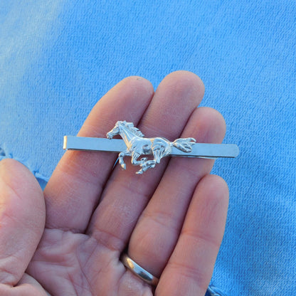 Galloping Horse Tie Clip, Handcast Pewter Tie Clip, Polished Finish