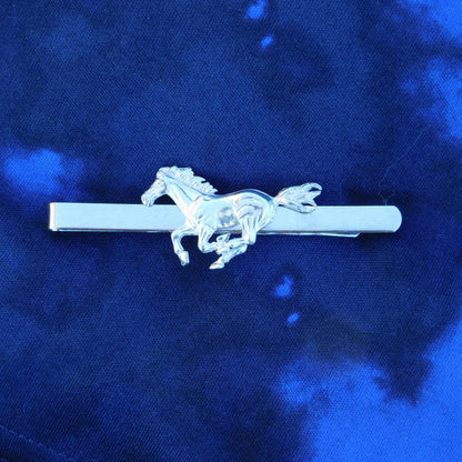 Galloping Horse Tie Clip, Handcast Pewter Tie Clip, Polished Finish