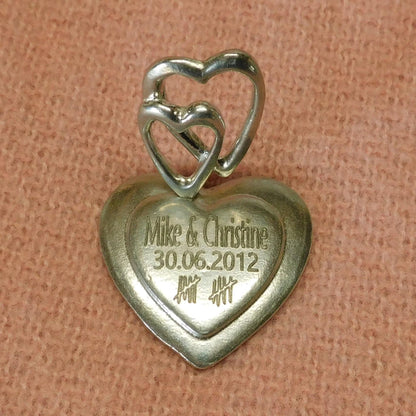 Tenth Anniversary Two Heart, Tally mark, 10th Wedding anniversary, Personalised, Hand Crafted, Handmade From Fine Pewter by William Sturt
