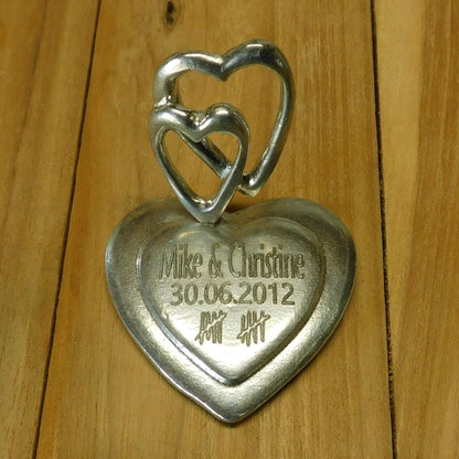 Tenth Anniversary Two Heart, Tally mark, 10th Wedding anniversary, Personalised, Hand Crafted, Handmade From Fine Pewter by William Sturt