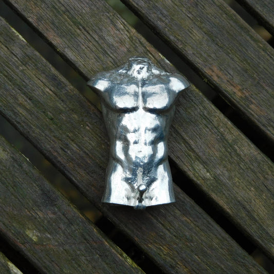 Male Torso Figurine, Erotic Miniature Statuette, Handmade in Fine Pewter, by William Sturt