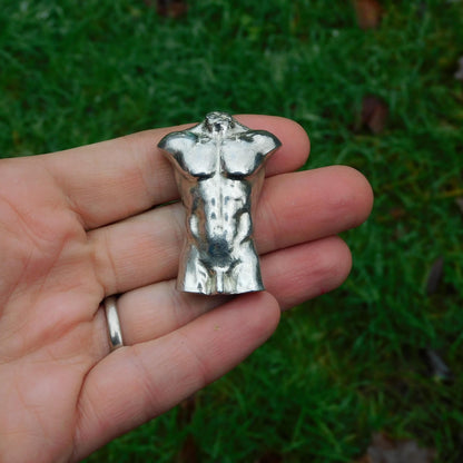 Male Torso Figurine, Erotic Miniature Statuette, Handmade in Fine Pewter, by William Sturt