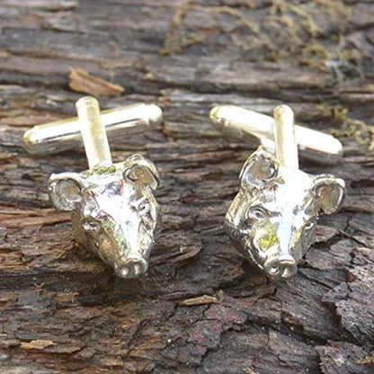 Pig Head Cufflinks, Handcast Pewter Cufflinks, Polished Finish