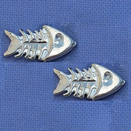 Fish Skeleton Cufflinks, Handcast Pewter Cufflinks, Polished Finish