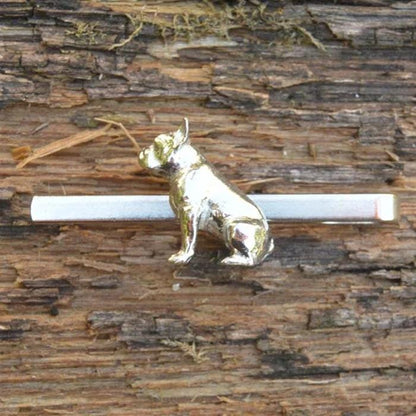 French Bulldog Tie Clip (Sitting Dog), Handcast Pewter Tie Clip, Polished Finish