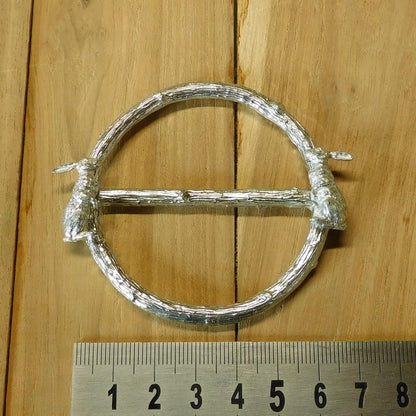 Two Resting Hares Scarf Ring, Oak Twig Circle, Handcast Pewter, Polished Finish