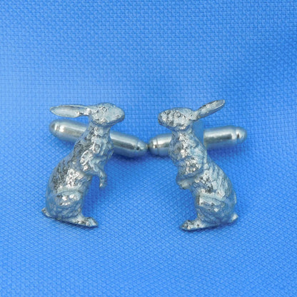 Hare Cufflinks (Upright Design), Handcast Pewter Cufflinks, Polished Finish