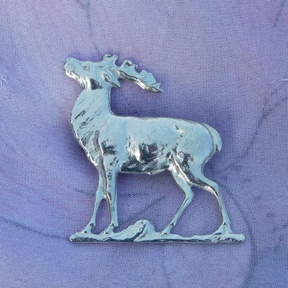 Stag Brooch, Handcast Pewter, Polished Finish