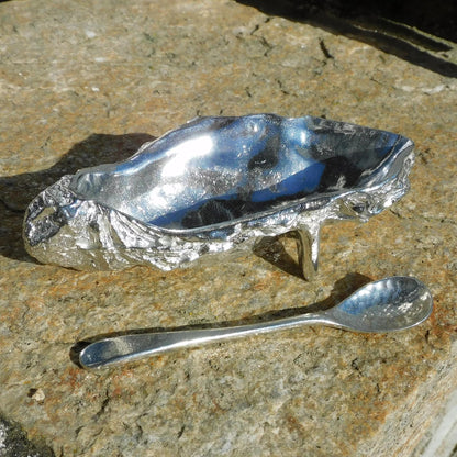 Oyster shell Salt Bowl With Pewter Spoon, Condiment Bowl, Handmade, , Hand Crafted, House warming Gift, In Fine Pewter, By William Sturt