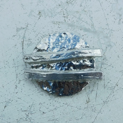 Textured Disc Brooch, Handcast Pewter, Polished Finish