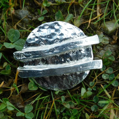Textured Disc Brooch, Handcast Pewter, Polished Finish