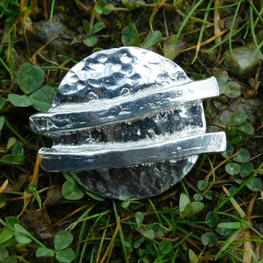 Abstract Pewter Brooch – Textured Circle with Parallel Bars, Handmade Jewelry, Handcrafted Jewellery, in Fine Pewter, by William Sturt