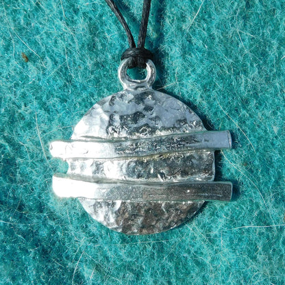 Textured Disc Pendant Necklace, Handcast Pewter Pendant on Adjustable Waxed Cord