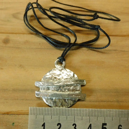Textured Disc Pendant Necklace, Handcast Pewter Pendant on Adjustable Waxed Cord