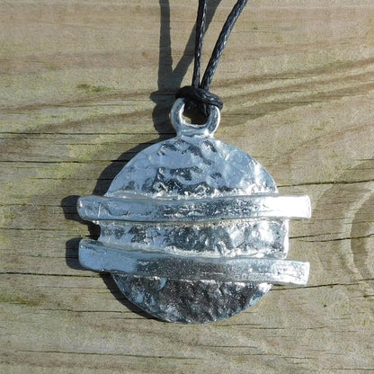 Textured Disc Pendant Necklace, Handcast Pewter Pendant on Adjustable Waxed Cord