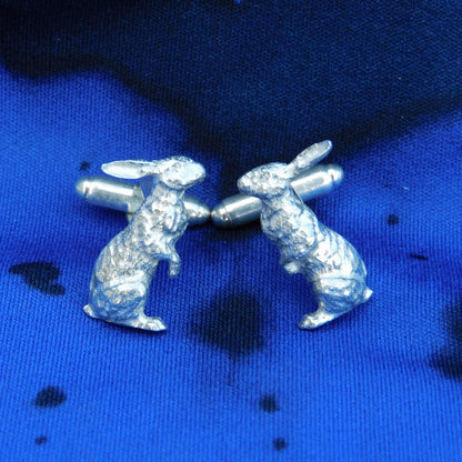 Hare Cufflinks (Upright Design), Handcast Pewter Cufflinks, Polished Finish