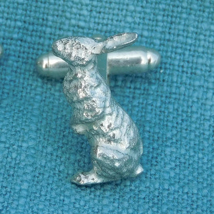 Hare Cufflinks (Upright Design), Handcast Pewter Cufflinks, Polished Finish