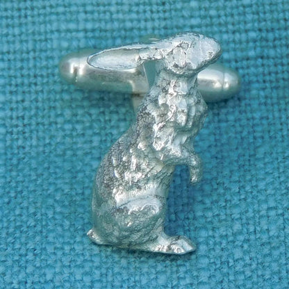Hare Cufflinks (Upright Design), Handcast Pewter Cufflinks, Polished Finish