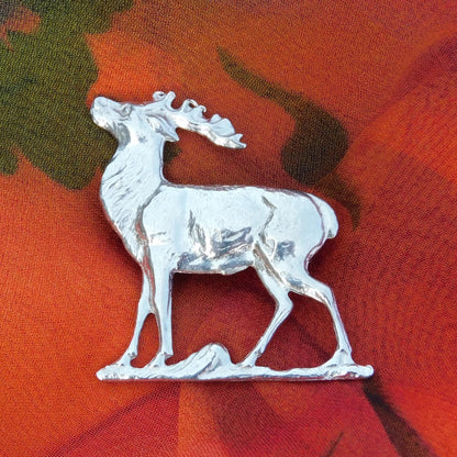 Stag Brooch, Handcast Pewter, Polished Finish