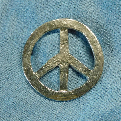 Peace Symbol Brooch, Handcast Pewter, Polished Finish