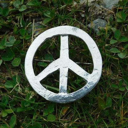 Peace Symbol Brooch, Handcast Pewter, Polished Finish