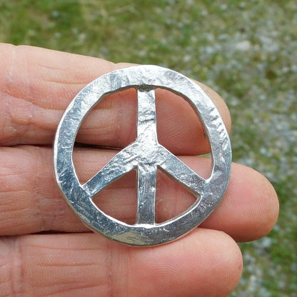 Peace Symbol Brooch, Handcast Pewter, Polished Finish