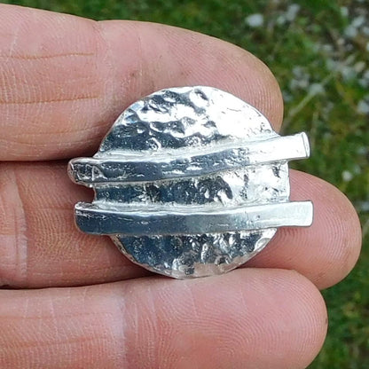 Textured Disc Brooch, Handcast Pewter, Polished Finish