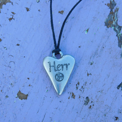 BDSM Heart Pendant engraved "Herr" (Master/Sir), Personalised Fine Pewter Necklace, Handmade Gift by William Sturt