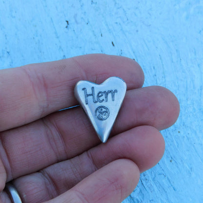 BDSM Heart Pendant engraved "Herr" (Master/Sir), Personalised Fine Pewter Necklace, Handmade Gift by William Sturt