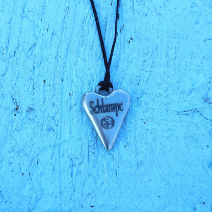 BDSM Heart Pendant engraved "Schlampe" (Slut), Personalised Fine Pewter Necklace, Handmade Gift by William Sturt