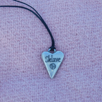 BDSM Heart Pendant "Sklave" (Slave), Personalisable, Handmade Pewter Necklace, Intimate Gift by William Sturt
