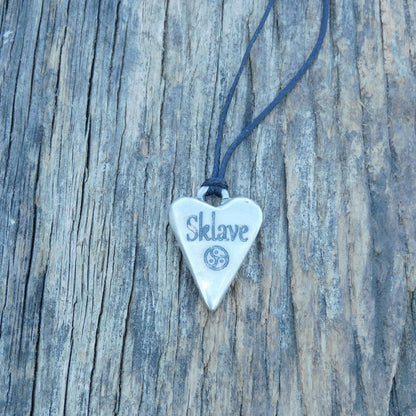 BDSM Heart Pendant "Sklave" (Slave), Personalisable, Handmade Pewter Necklace, Intimate Gift by William Sturt