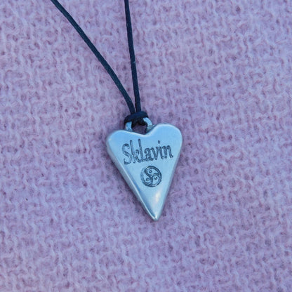 BDSM Heart Pendant "Sklavin" (Female Slave), Personalised, Handmade Pewter Necklace, Intimate Gift by William Sturt