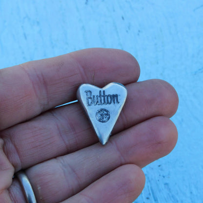 BDSM Pocket Heart "Button", Pewter Token, Personalised, Discreet Intimate Gift Handmade by William Sturt