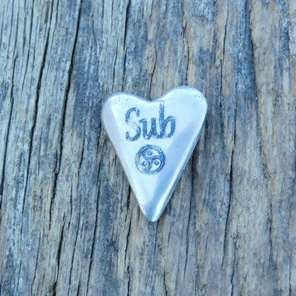 BDSM Pocket Heart "Sub", Pewter Token, Personalised Engraving, Discreet Intimate Gift Handmade by William Sturt