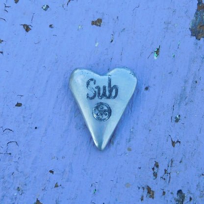 BDSM Pocket Heart "Sub", Pewter Token, Personalised Engraving, Discreet Intimate Gift Handmade by William Sturt