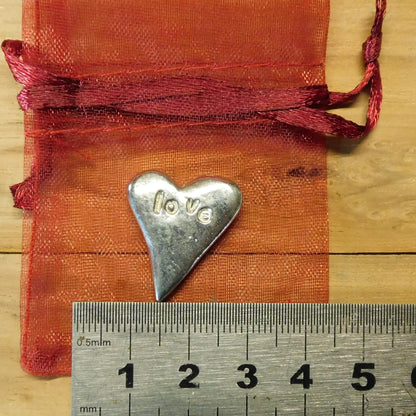 Love, Pocket Pebble, Pewter Pebble Love, Heart, Lucky Charm Token, Heart Pocket Token, Handmade, in Fine Pewter, by William Sturt