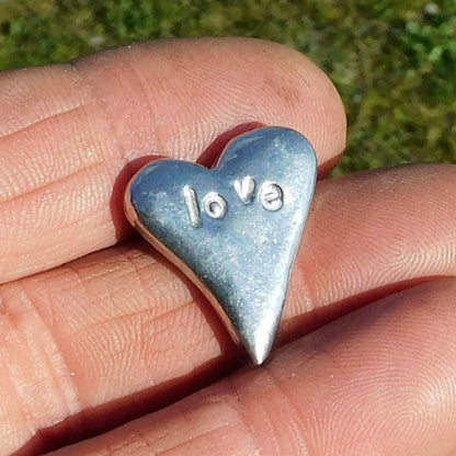 Love, Pocket Pebble, Pewter Pebble Love, Heart, Lucky Charm Token, Heart Pocket Token, Handmade, in Fine Pewter, by William Sturt