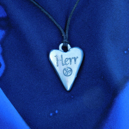 BDSM Heart Pendant engraved "Herr" (Master/Sir), Personalised Fine Pewter Necklace, Handmade Gift by William Sturt