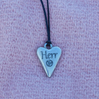 BDSM Heart Pendant engraved "Herr" (Master/Sir), Personalised Fine Pewter Necklace, Handmade Gift by William Sturt