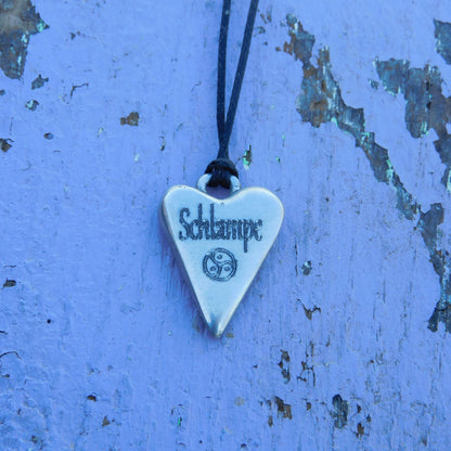 BDSM Heart Pendant engraved "Schlampe" (Slut), Personalised Fine Pewter Necklace, Handmade Gift by William Sturt