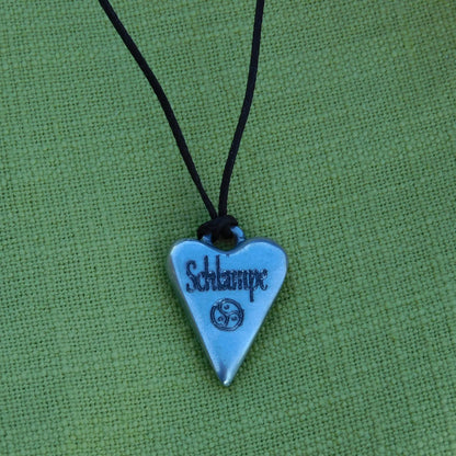 BDSM Heart Pendant engraved "Schlampe" (Slut), Personalised Fine Pewter Necklace, Handmade Gift by William Sturt