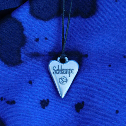 BDSM Heart Pendant engraved "Schlampe" (Slut), Personalised Fine Pewter Necklace, Handmade Gift by William Sturt