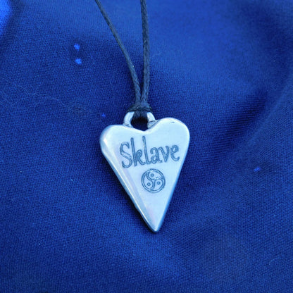 BDSM Heart Pendant "Sklave" (Slave), Personalisable, Handmade Pewter Necklace, Intimate Gift by William Sturt