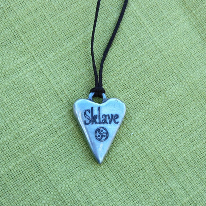 BDSM Heart Pendant "Sklave" (Slave), Personalisable, Handmade Pewter Necklace, Intimate Gift by William Sturt