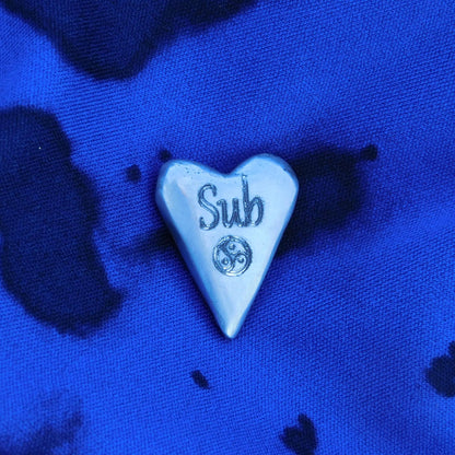 BDSM Pocket Heart "Sub", Pewter Token, Personalised Engraving, Discreet Intimate Gift Handmade by William Sturt